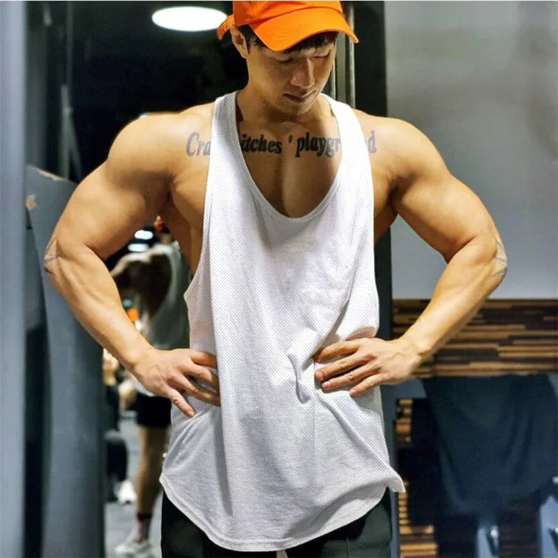 Summer Gym Vest Men Clothing Quick Dry Sleeveless Shirt Mesh Fitness Mens Tank Top Bodybuilding Stringer Tanktop Workout Singlet