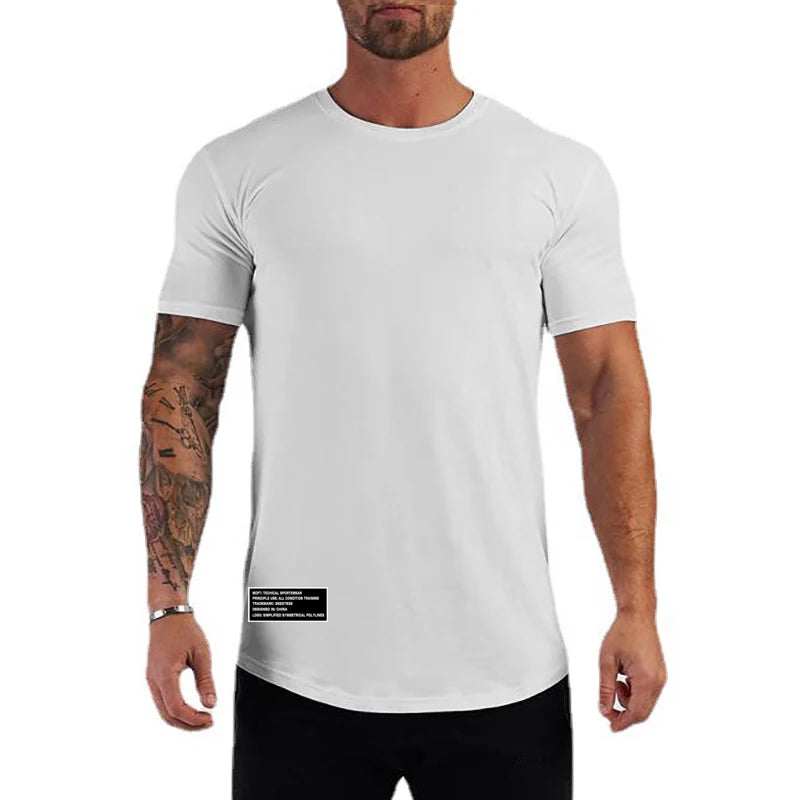 Summer Slim Fit T-shirt Men Running Sport Short Sleeve Tee Shirt Male Cotton Gym Clothing Fitness Bodybuilding Workout Tops