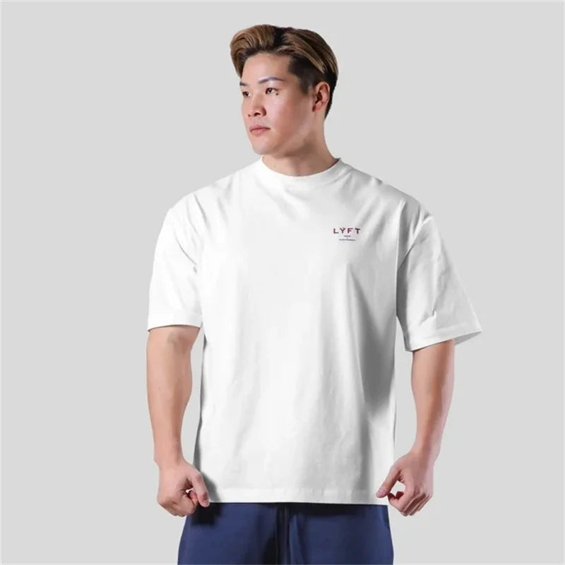 LYFT Mens Cotton Training Outdoor Oversized T Shirt Summer Gym Sport Running Fitness Shirts Short Sleeve Male Jogger  Tees Tops