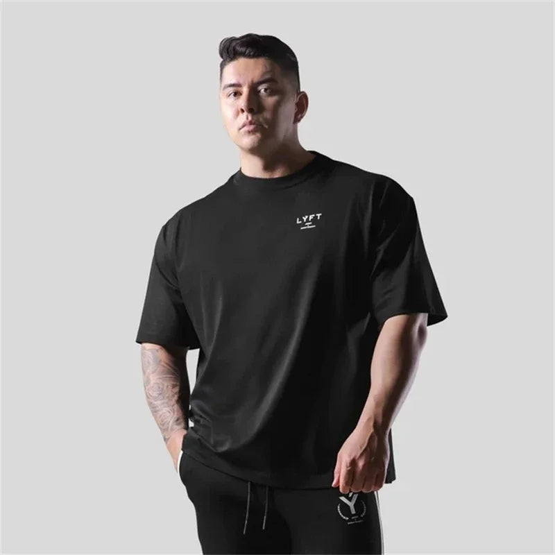 LYFT Mens Cotton Training Outdoor Oversized T Shirt Summer Gym Sport Running Fitness Shirts Short Sleeve Male Jogger  Tees Tops