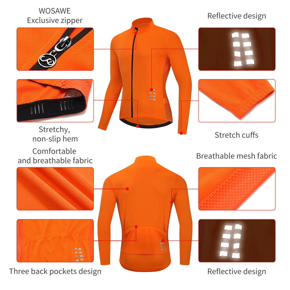 WOSAWE Pro Long Sleeve Cycling Jersey Mesh Bicycle Jerseys Outdoor MTB Mountain Road Bike Uniform Clothing Wear Quick Dry