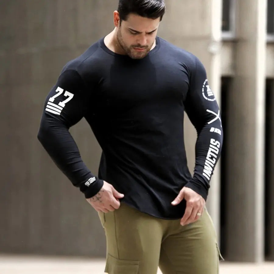 Gym Fitness Quick Dry Shirt Men Running Sport Long Sleeves T-shirt Trackwear Tee Tops Autumn Male Bodybuilding Training Clothing