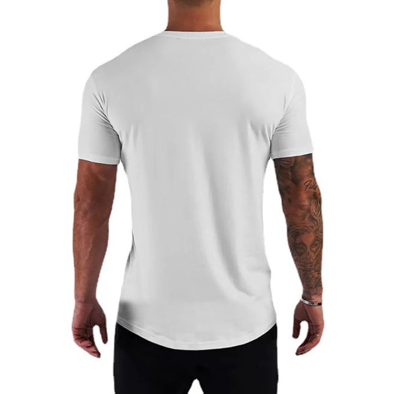 Summer Slim Fit T-shirt Men Running Sport Short Sleeve Tee Shirt Male Cotton Gym Clothing Fitness Bodybuilding Workout Tops