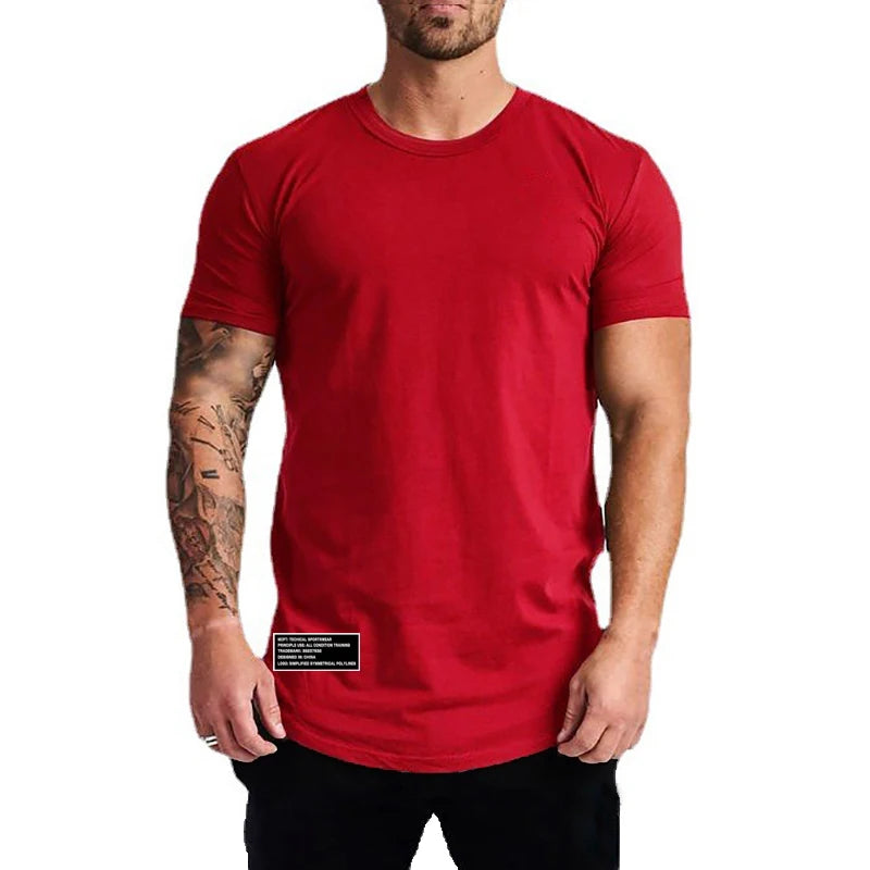 Summer Slim Fit T-shirt Men Running Sport Short Sleeve Tee Shirt Male Cotton Gym Clothing Fitness Bodybuilding Workout Tops