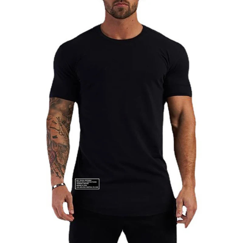 Summer Slim Fit T-shirt Men Running Sport Short Sleeve Tee Shirt Male Cotton Gym Clothing Fitness Bodybuilding Workout Tops