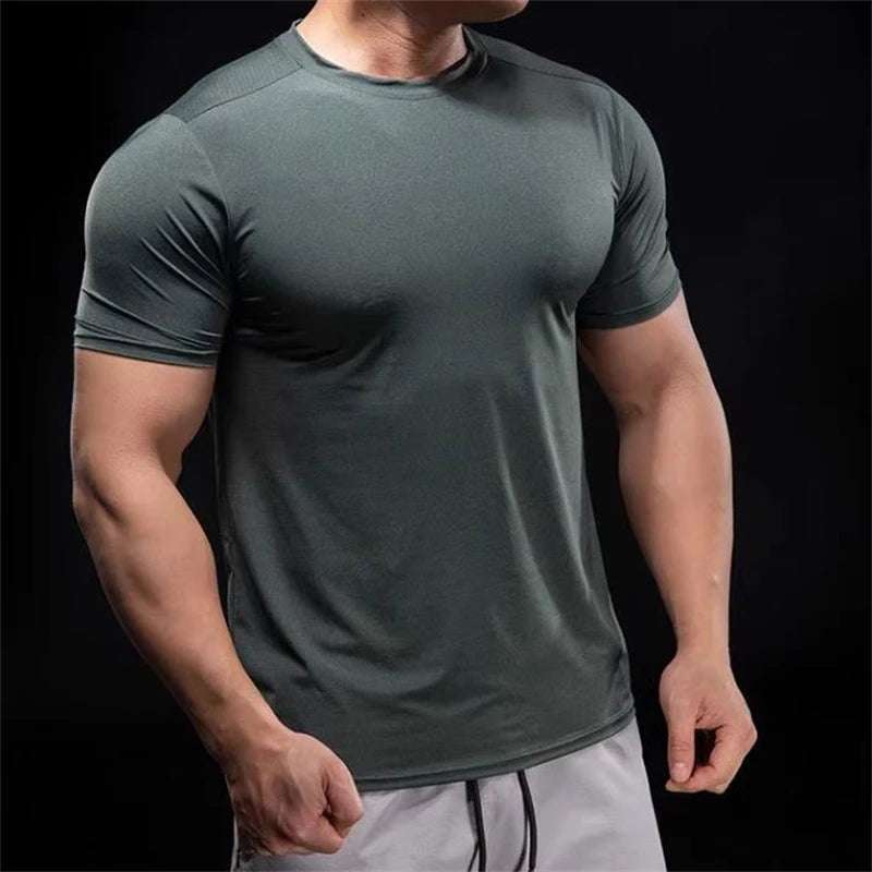 Men Sports T-Shirt Summer Fitness Workout Skinny Short Sleeve Shirts Quick Dry T-shirts Breathable Running Tees Male Sport Wear