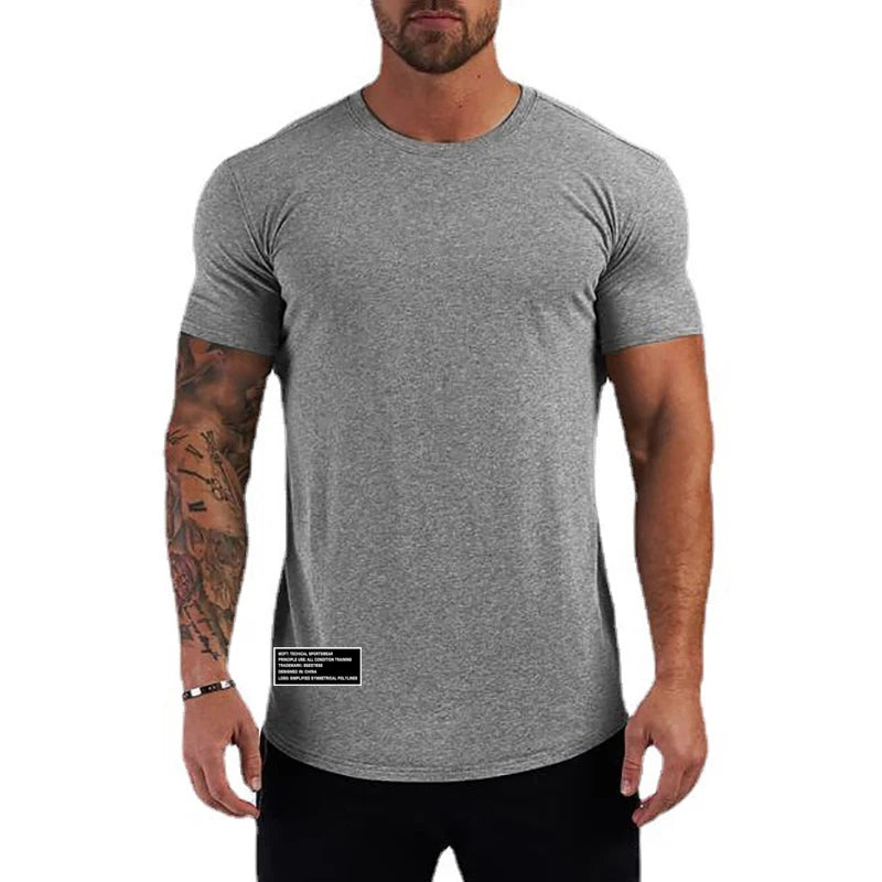 Summer Slim Fit T-shirt Men Running Sport Short Sleeve Tee Shirt Male Cotton Gym Clothing Fitness Bodybuilding Workout Tops