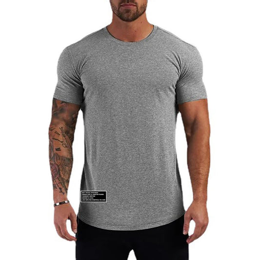 Summer Slim Fit T-shirt Men Running Sport Short Sleeve Tee Shirt Male Cotton Gym Clothing Fitness Bodybuilding Workout Tops