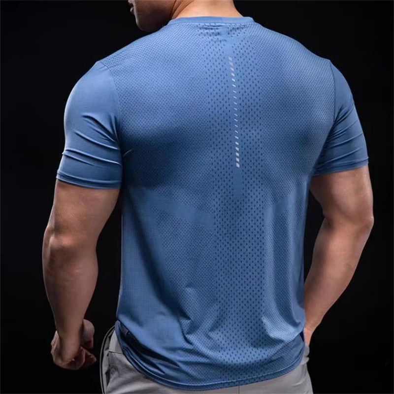 Men Sports T-Shirt Summer Fitness Workout Skinny Short Sleeve Shirts Quick Dry T-shirts Breathable Running Tees Male Sport Wear