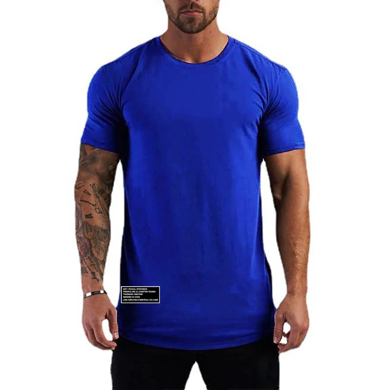 Summer Slim Fit T-shirt Men Running Sport Short Sleeve Tee Shirt Male Cotton Gym Clothing Fitness Bodybuilding Workout Tops